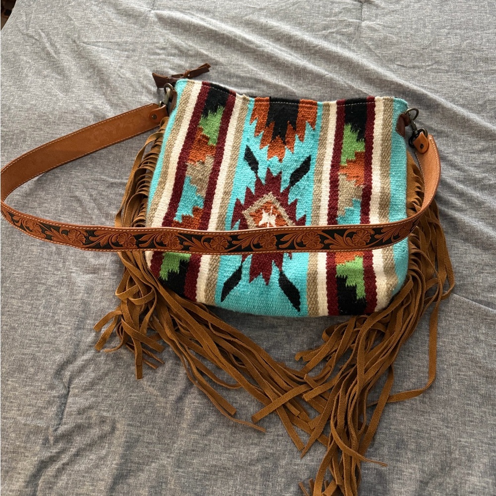 American Darling Southwest Fringe Crossbody Bag - Turquoise and Brown